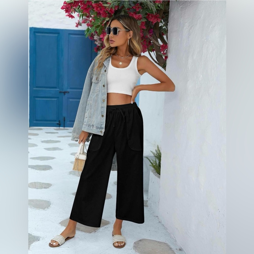 Black Linen Wide-Leg Pants
